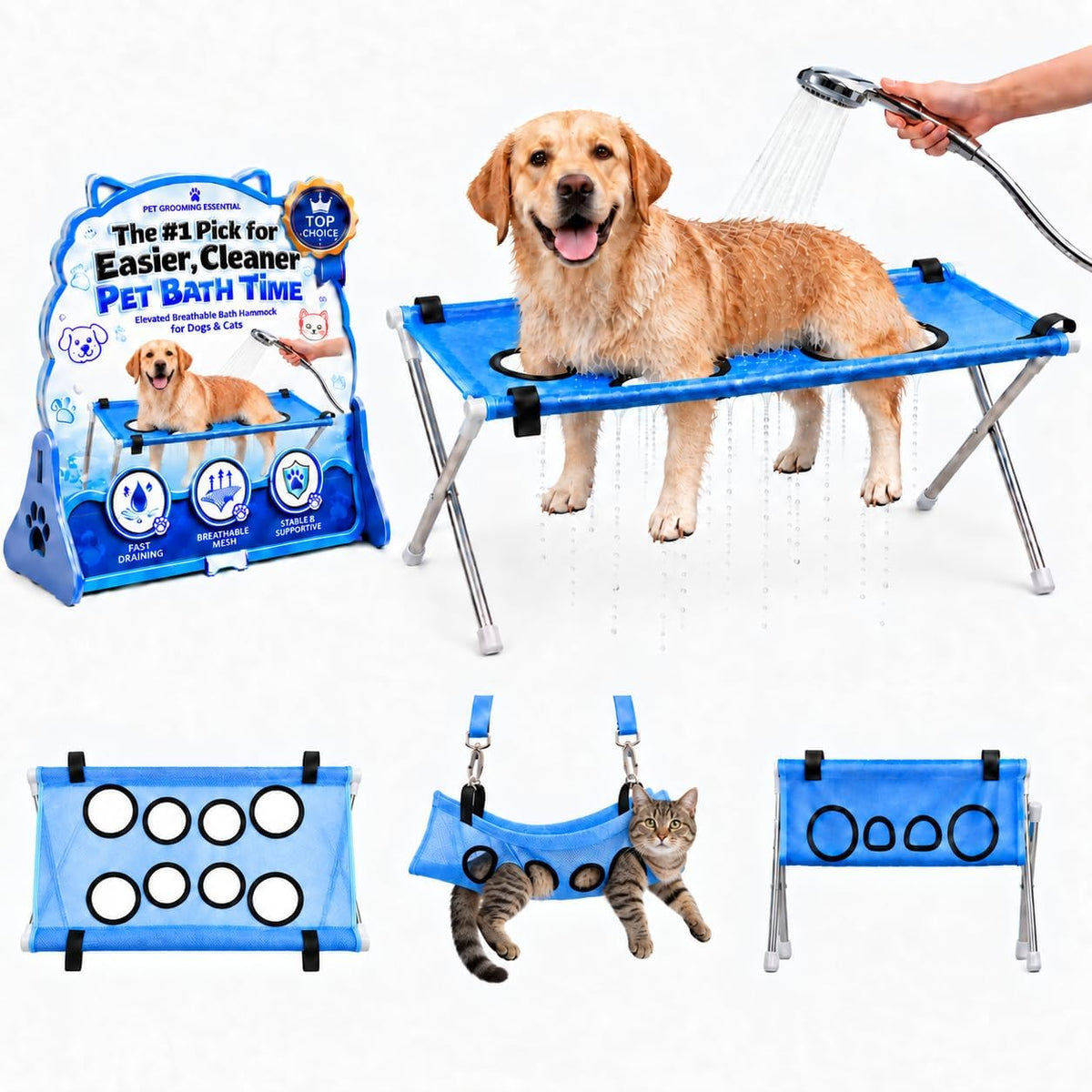 Dog Bed Foldable Grooming Hammock Stand and Bath Holder for Small Pets