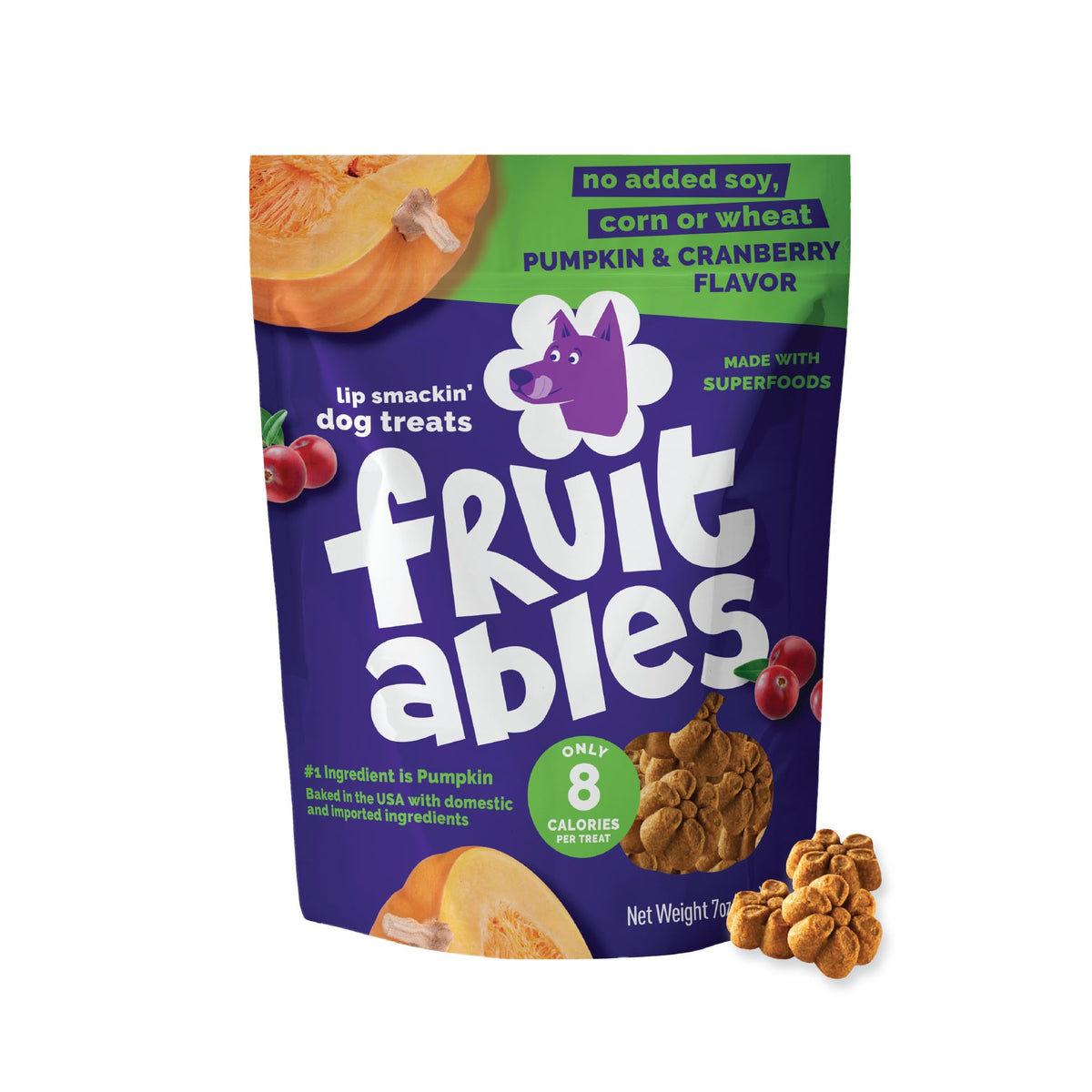 Fruitables Baked Dog Treats, Low Calorie Treats, Pumpkin & Blueberry, 12oz