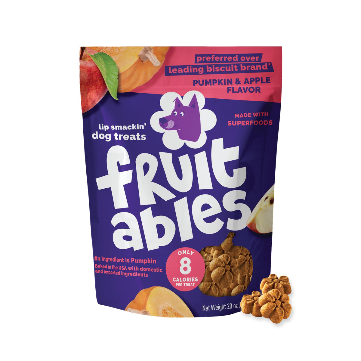 Fruitables Baked Dog Treats, Low Calorie Treats, Pumpkin & Blueberry, 12oz