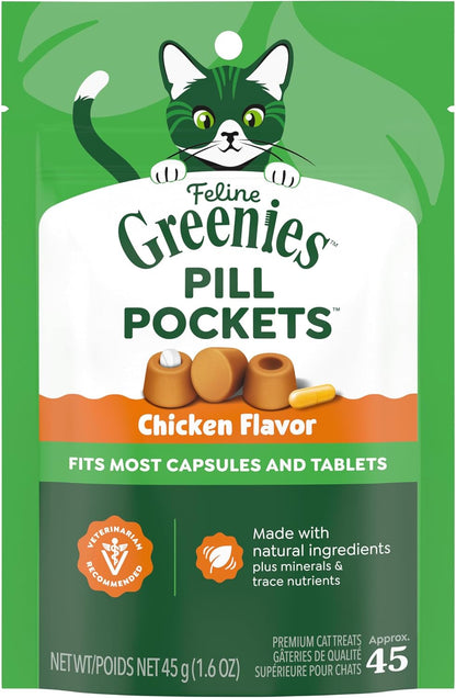 Greenies Feline Pill Pockets Soft Cat Treats, Chicken Flavor, 45 Count