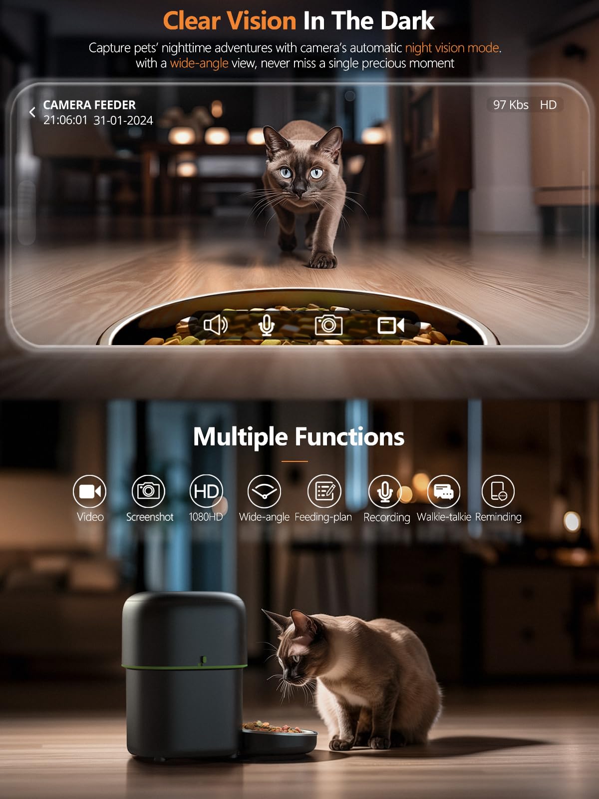 Automatic Cat Feeder, 3L Cat Food Dispenser with Anti-Jam Design, Over 180-day Battery Life, 1-6 Meals Per Day with Stainless Steel Cat Bowl, Keep Dry Food Fresh, Timed Pet Feeder Also for Small Dog