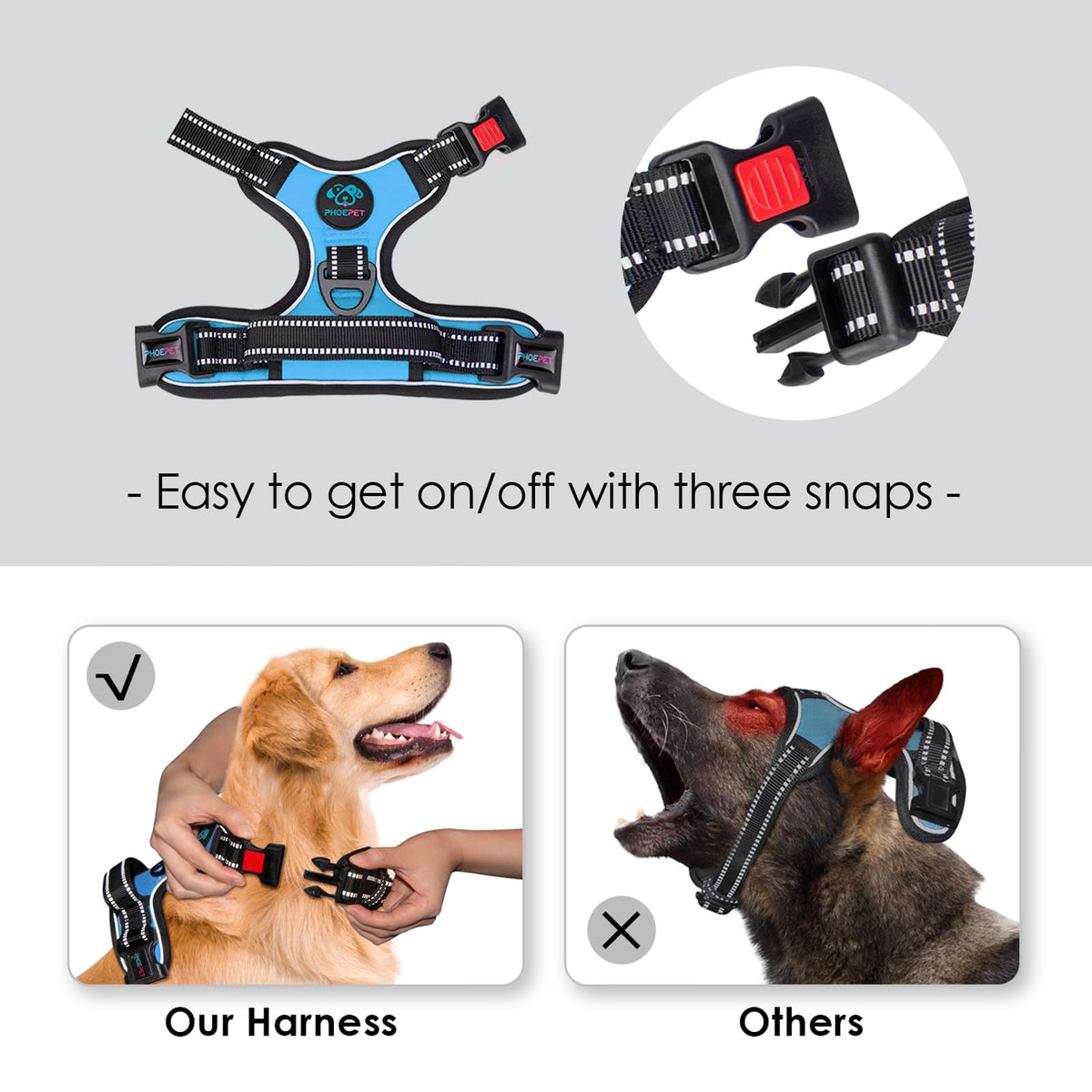 PHOEPET Reflective Dog Harness Large Breed Adjustable No Pull Vest