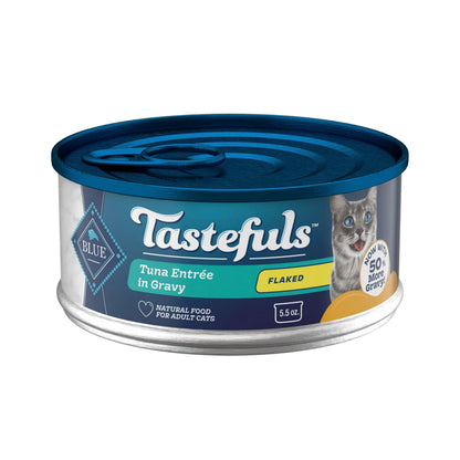Blue Buffalo Tastefuls Wet Cat Food, Made with Natural Ingredients, Tuna and Chicken Flaked Entrées in Gravy, 3oz Cans, 4-Count Variety Pack Trial Size