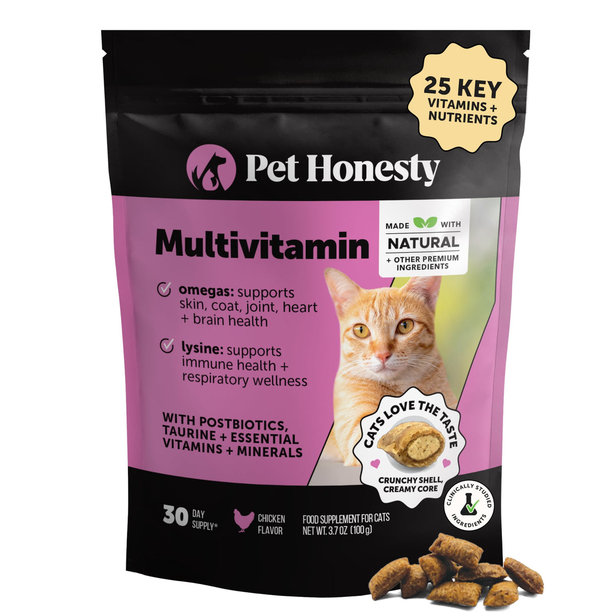 Pet Honesty Vet Backed Cat Multivitamin Lickable Puree, Salmon, 40 Ct