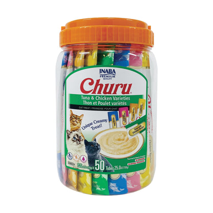 INABA Churu Cat Treats, Lickable, Squeezable Creamy Purée Cat Treat with Green Tea Extract & Taurine, 0.5 Ounces Each Tube, 20 Tubes, Chicken Variety Box