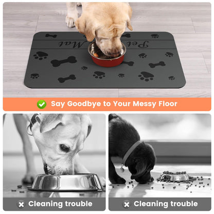 Pet Feeding Mat-Absorbent Pet Placemat for Food and Water Bowl, with Waterproof Rubber Backing, Quick Dry Water Dispenser Mat for Dog and Cat (20"x12", Blue)