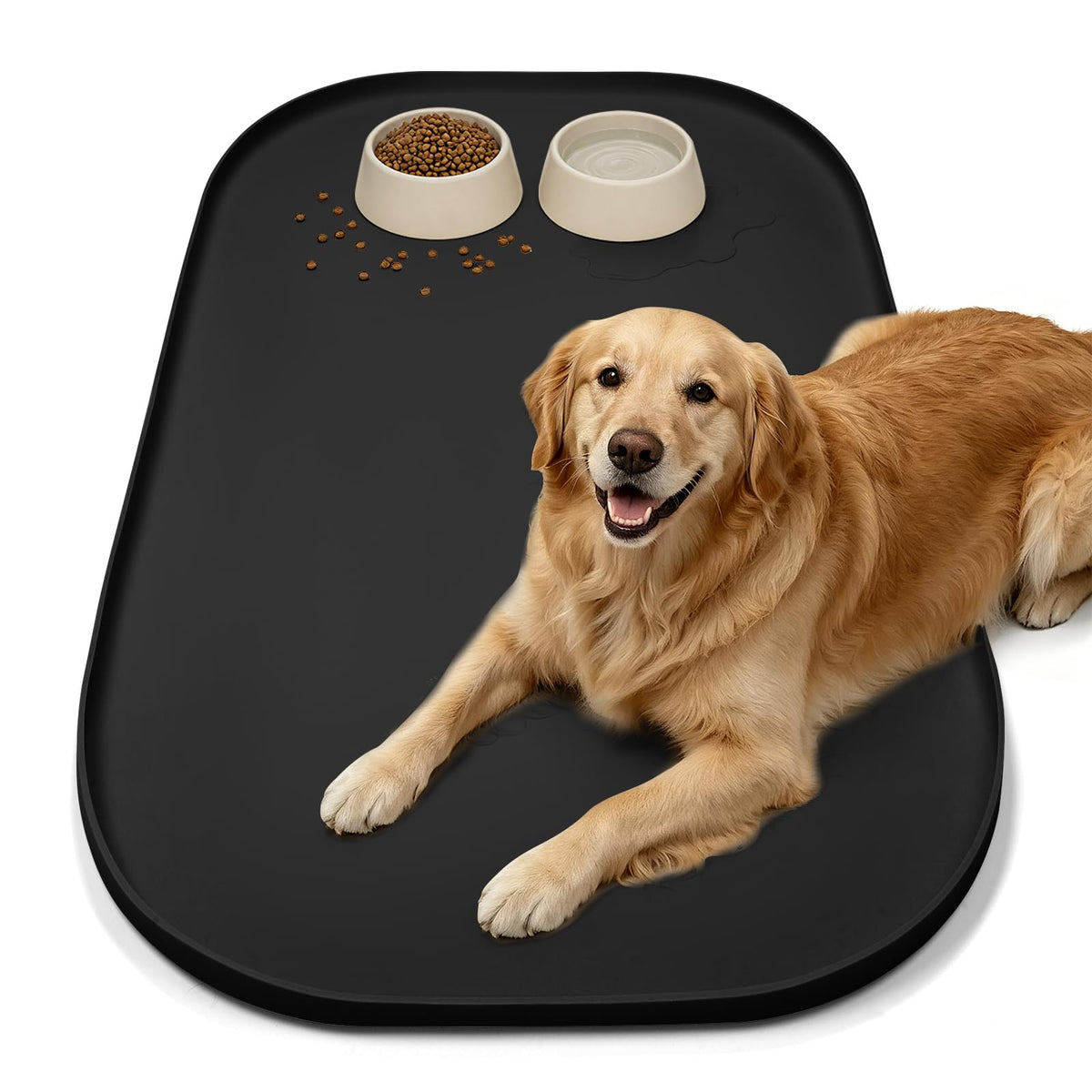 SMILOOL Waterproof Silicone Pet Food Mat with Raised Edge for Dog & Cat
