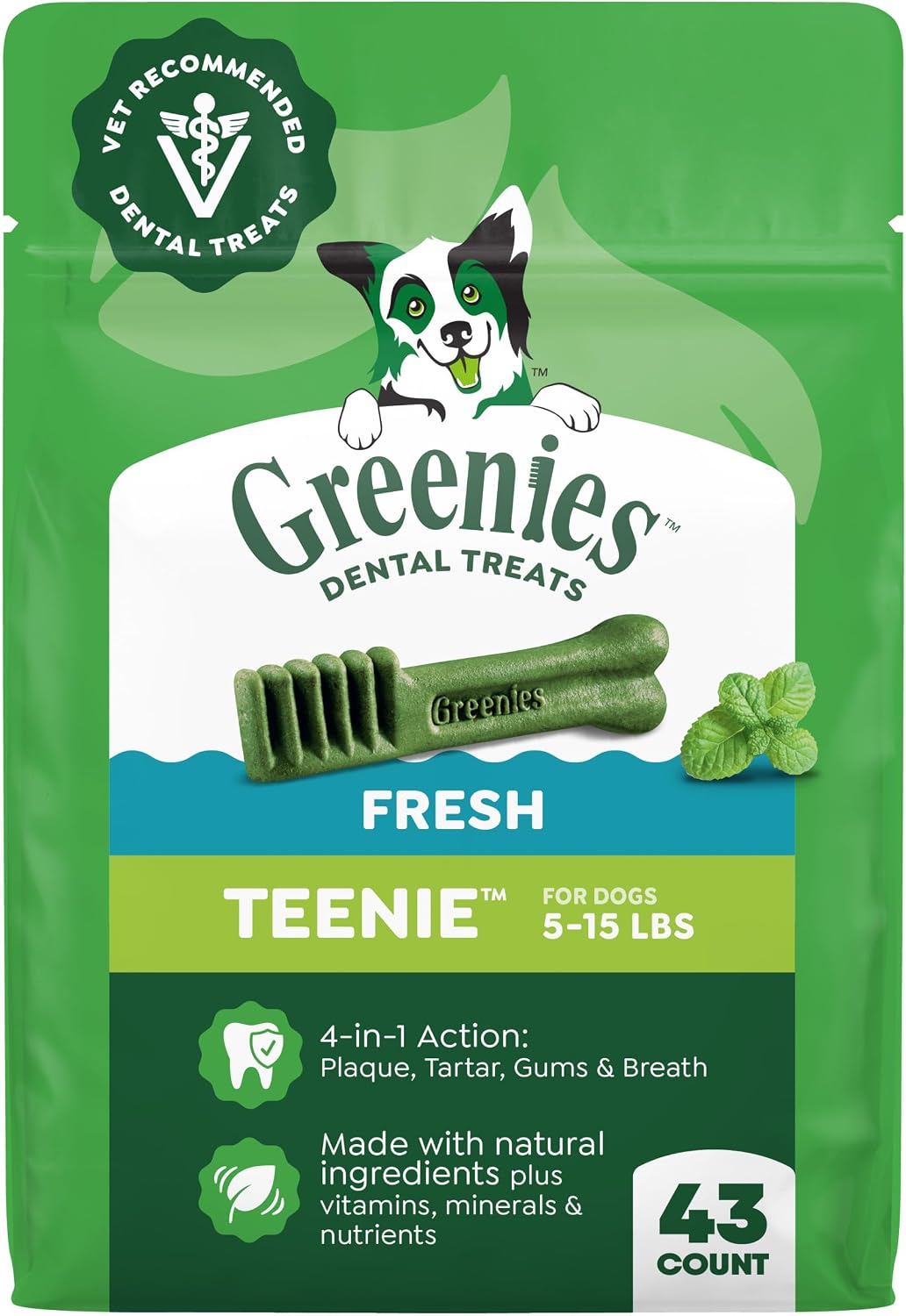 Greenies Teenie Natural Dental Dog Treats, Fresh Mint Flavor, 43 Count