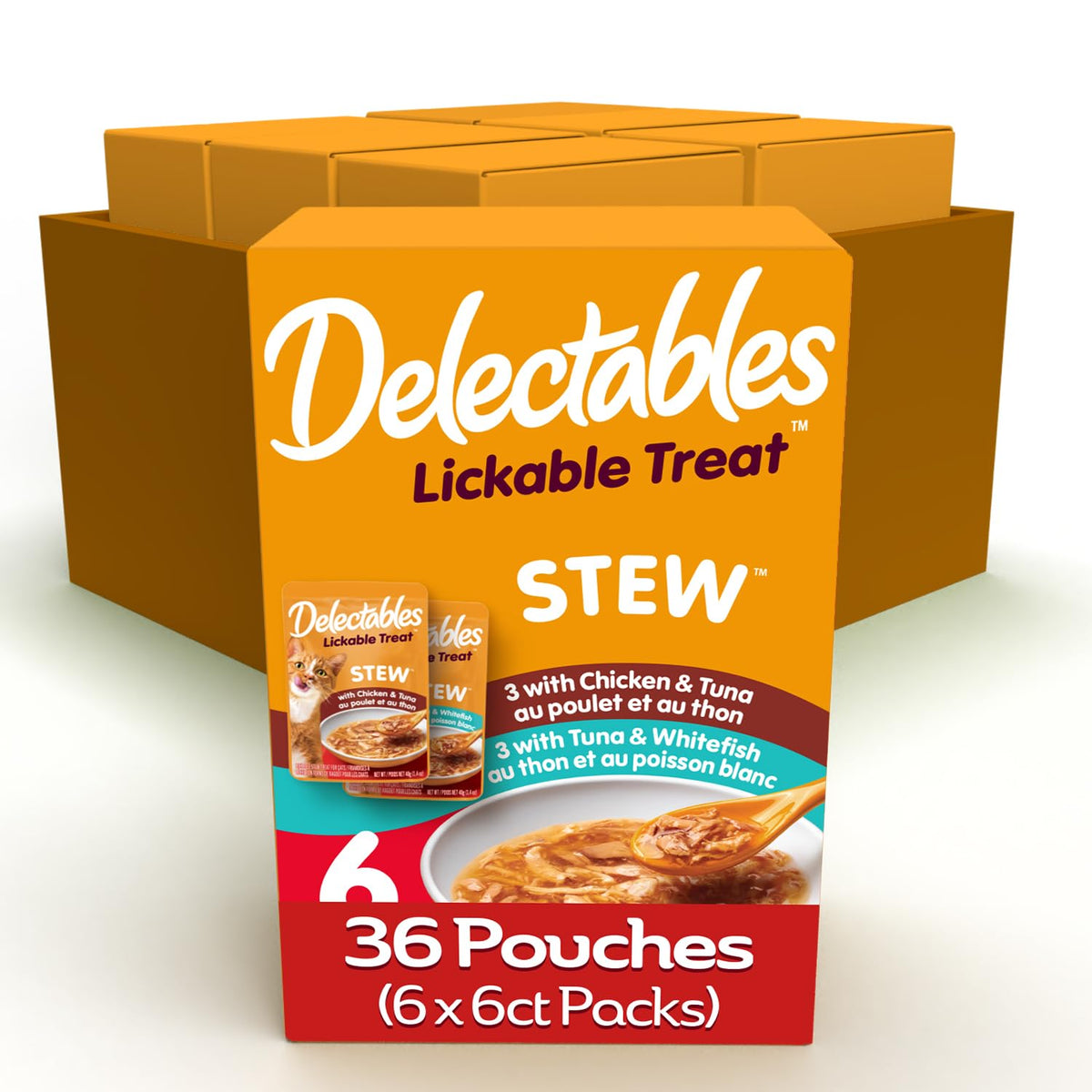 Delectables Lickable Treat Stew Wet Cat Treat with Real Tuna & Shrimp, Food Topper, Hydrating, Grain-Free, No Fillers, No By-Products, No Added Preservatives, 1.4oz Pouch, 12ct