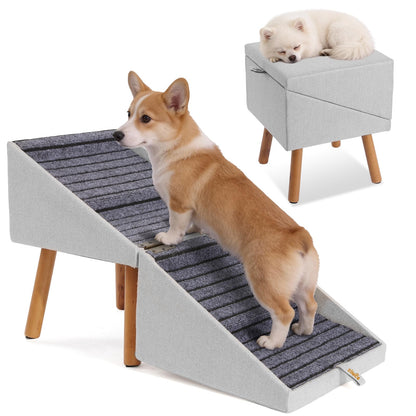 Dog Stairs for Small Dogs Faux Leather Foldable Pet Ramp and Ottoman