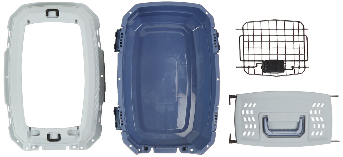 Amazon Basics Sturdy Portable 2-Door Top-Load Hard-Sided Pet Travel Carrier with Secure Ventilation, Handle, Front & Top Entry for Dogs, Cats, 22.8"L x 15"W x 13"H, Gray & Blue
