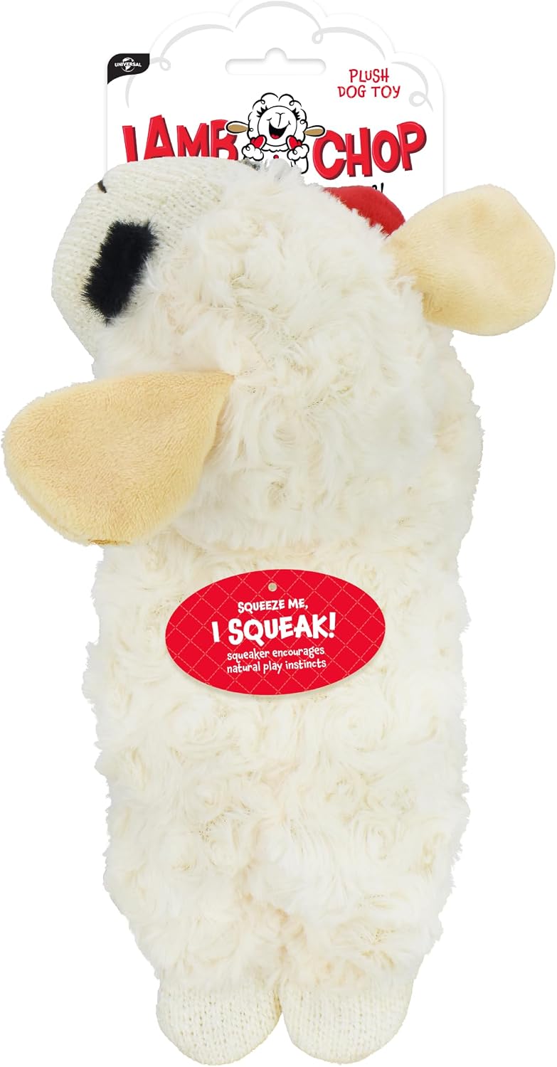 Multipet Lamb Chop Dog Plush Toy 10", Cream, 5 Squeakers
