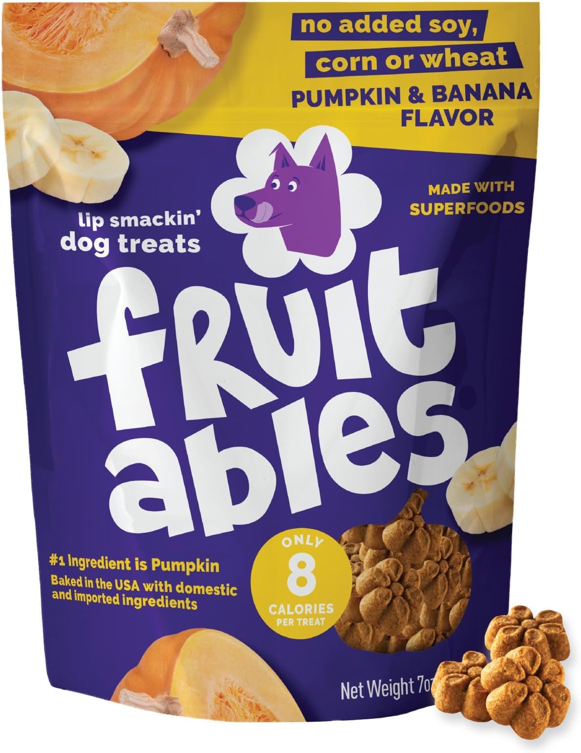 Fruitables Baked Dog Treats, Low Calorie Treats, Pumpkin & Blueberry, 12oz