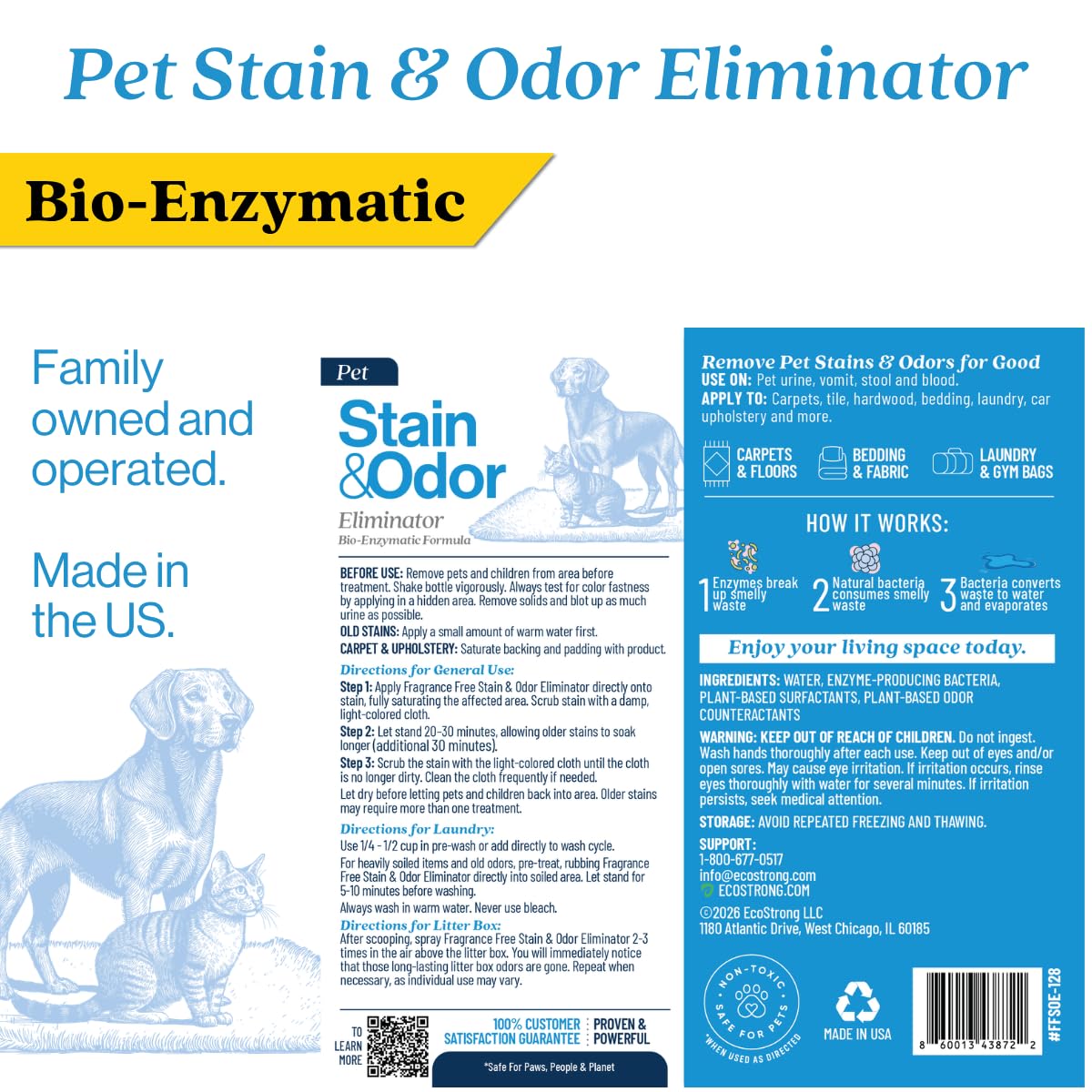 Eco Strong Pet Stain and Odor Remover - Pet Odor Eliminator, Urine Destroyer for Dogs, Pet Urine Enzyme Cleaner | Santel Woods - 128 oz