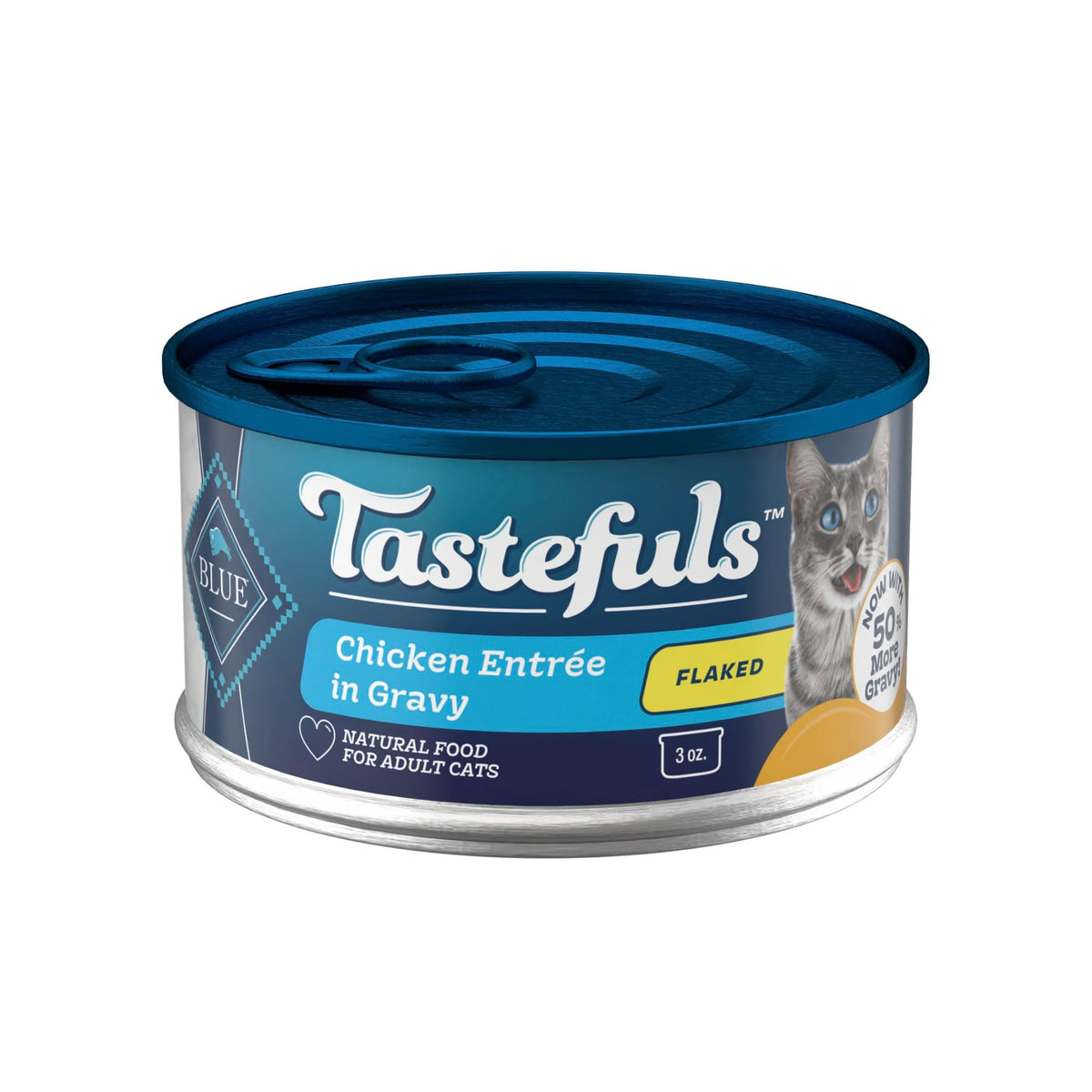 Blue Buffalo Tastefuls Wet Cat Food, Made with Natural Ingredients, Tuna and Chicken Flaked Entrées in Gravy, 3oz Cans, 4-Count Variety Pack Trial Size