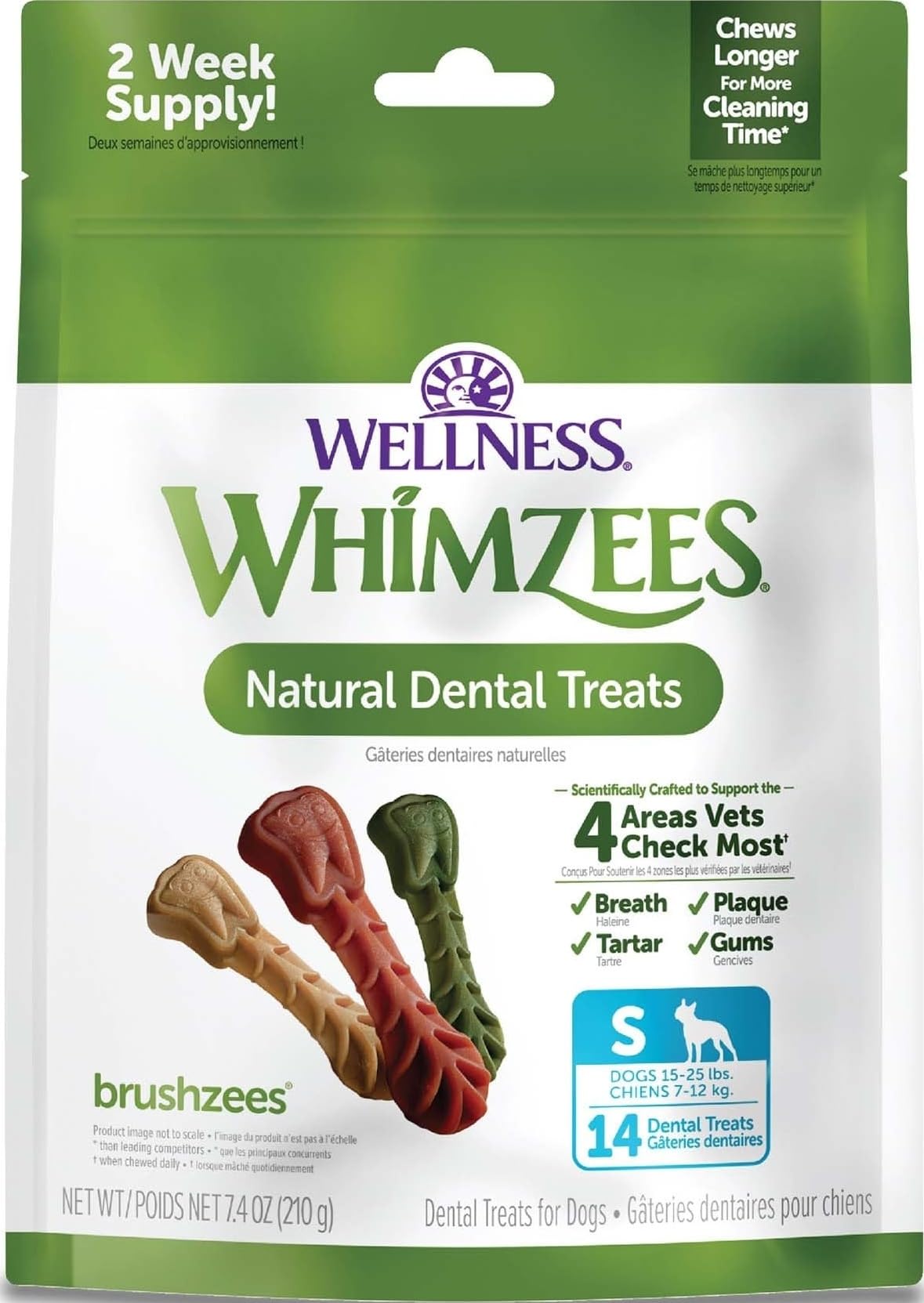 Wellness WHIMZEES Freshzees Natural Dog Dental Treat, Soft Chews, Freshens Breath, Extra-Small Size, 14.81 oz Bag, 56 Count