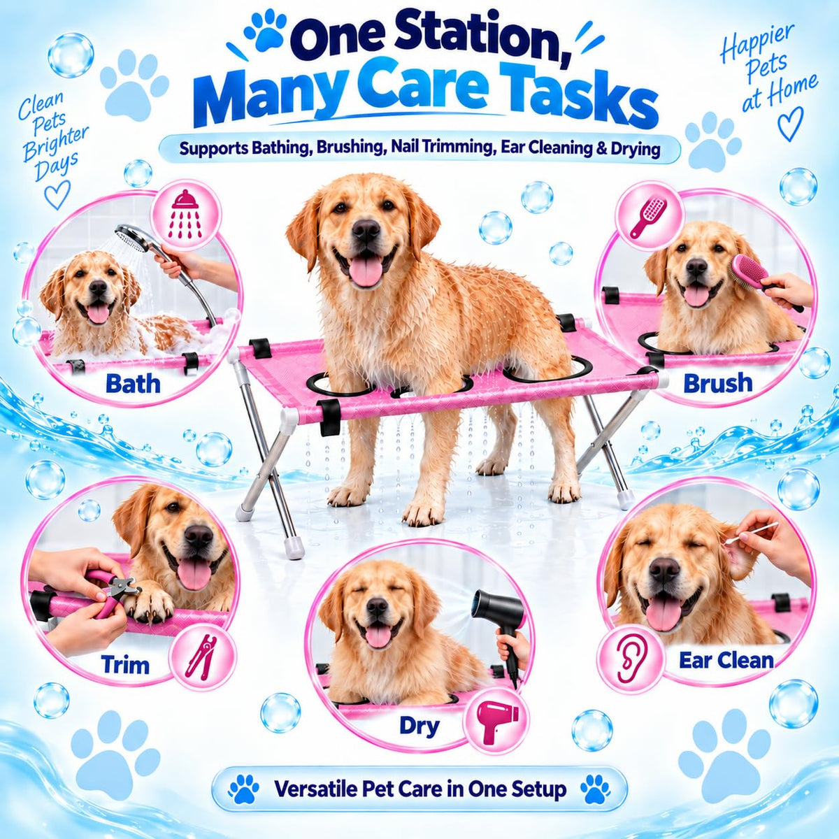 Dog Bed Foldable Grooming Hammock Stand and Bath Holder for Small Pets