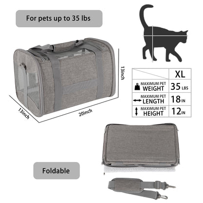 Cat Dog Carriers Soft-Sided Pet Carrier Large Cats for Medium Big Cat Small Dog Puppy up to 16lbs TSA Airline Approved Animal Collapsible Cat Carrier Carriers Travel Carrier Cat Bag (17x11x11)