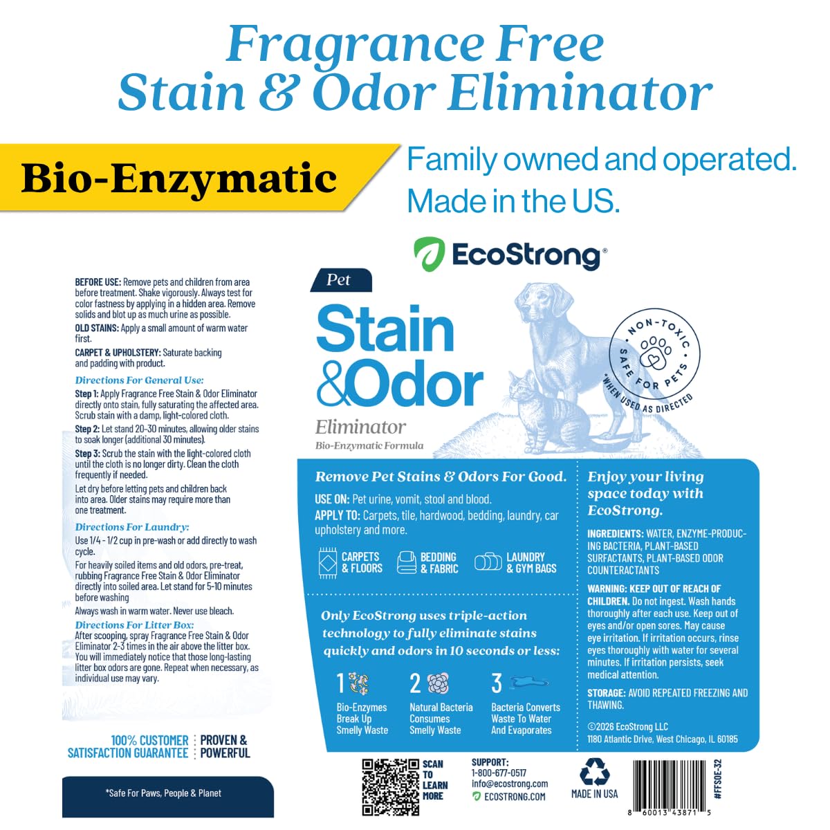 Eco Strong Pet Stain and Odor Remover - Pet Odor Eliminator, Urine Destroyer for Dogs, Pet Urine Enzyme Cleaner | Santel Woods - 128 oz