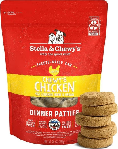 Stella & Chewy's Freeze-Dried Raw Dinner Patties - Chicken Recipe - High Protein Grain-Free Puppy & Dog Food - Perfect For Picky Eaters - 25 oz