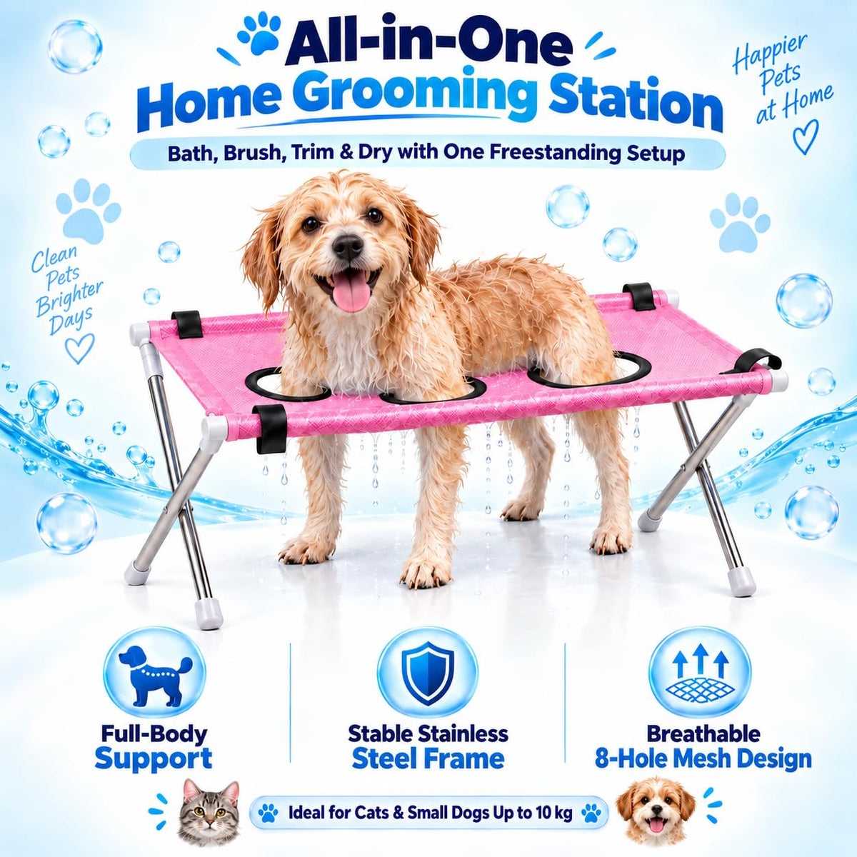Dog Bed Foldable Grooming Hammock Stand and Bath Holder for Small Pets