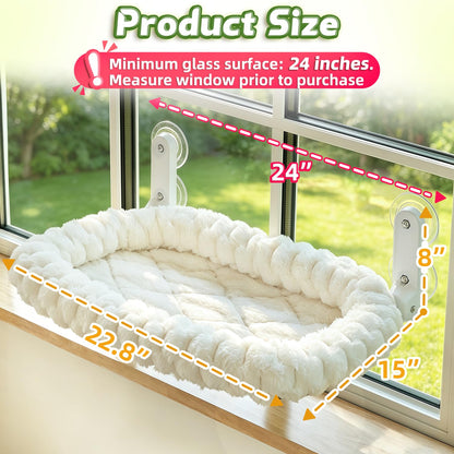 AMOSIJOY Cordless Cat Window Perch with Cushion Bed Metal Frame, L Gray