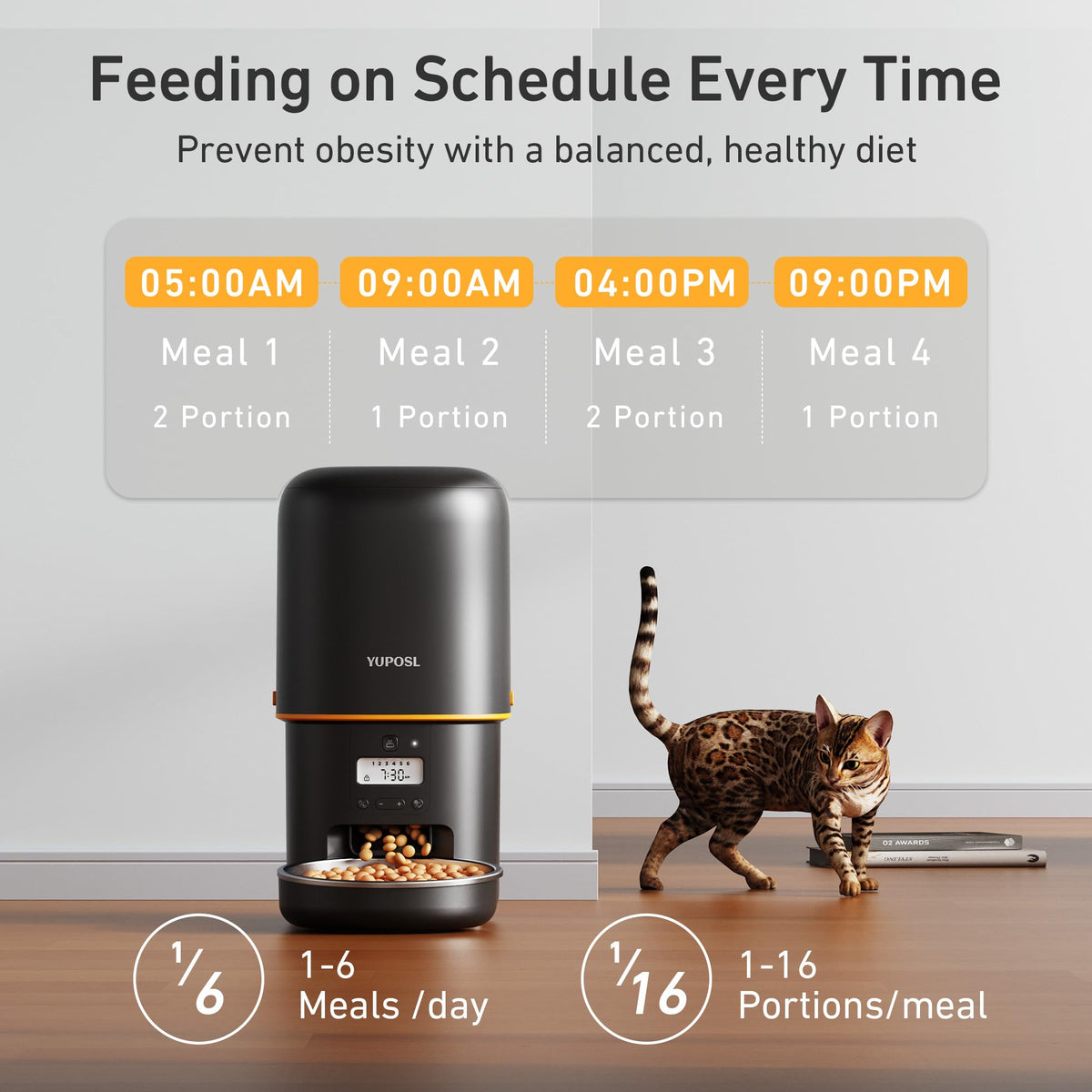 Automatic Cat Feeder, 3L Cat Food Dispenser with Anti-Jam Design, Over 180-day Battery Life, 1-6 Meals Per Day with Stainless Steel Cat Bowl, Keep Dry Food Fresh, Timed Pet Feeder Also for Small Dog