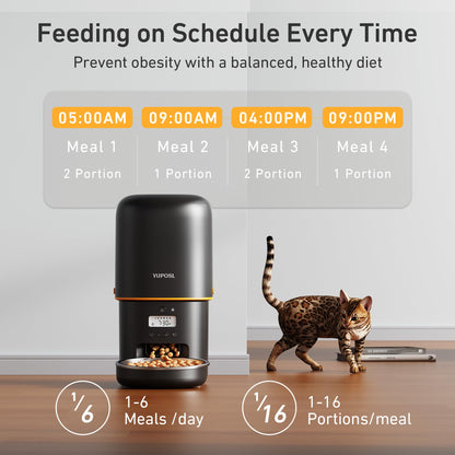 Automatic Cat Feeder, 3L Cat Food Dispenser with Anti-Jam Design, Over 180-day Battery Life, 1-6 Meals Per Day with Stainless Steel Cat Bowl, Keep Dry Food Fresh, Timed Pet Feeder Also for Small Dog