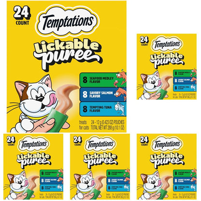 Temptations Creamy Puree Cat Treats, Chicken, Salmon & Tuna, 24 Count
