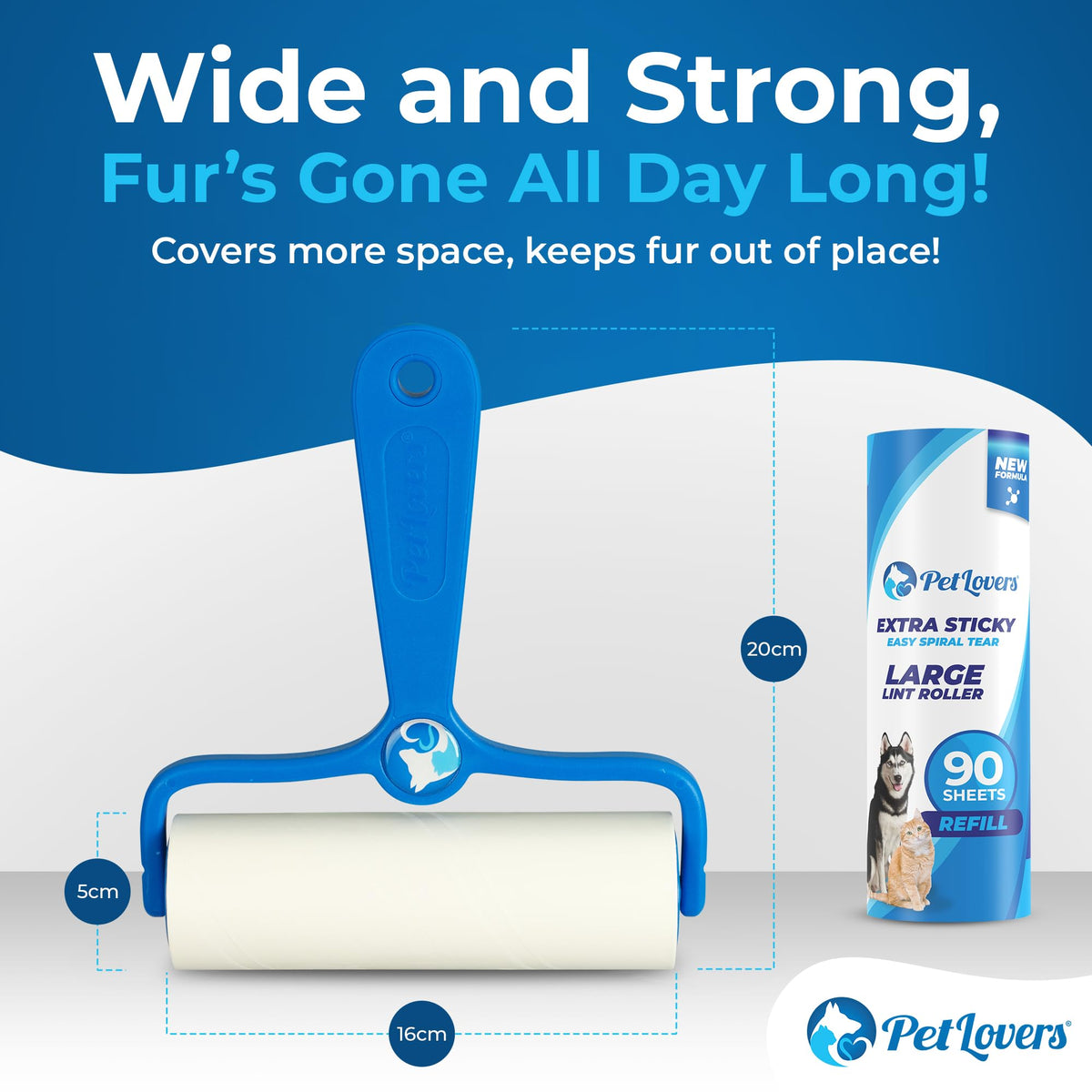PetLovers Extra Sticky Lint Roller Mega Value Set 450 Sheets for Pet Hair Removal and Clothes, Dog and Cat Lint Remover 5 Pack