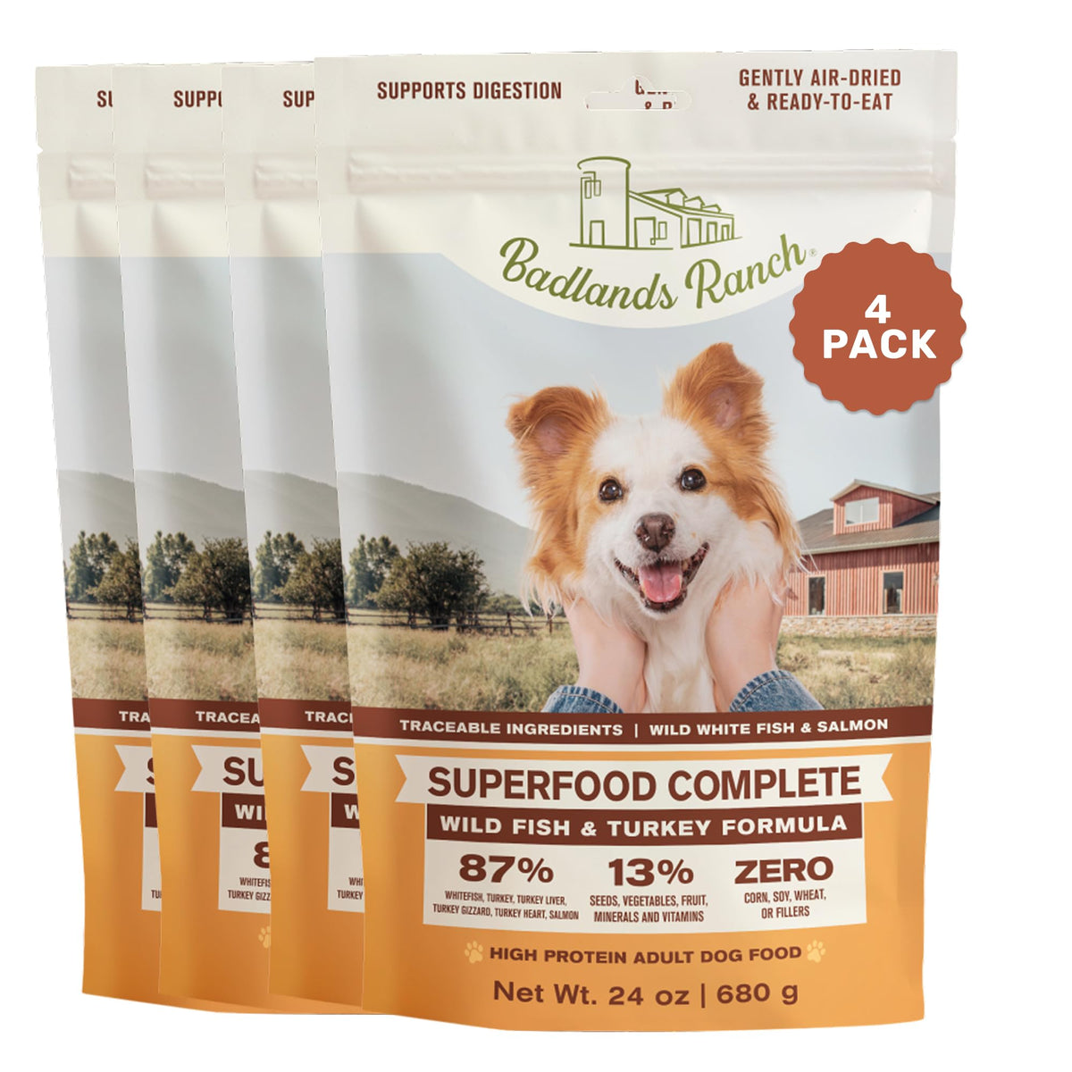 BADLANDS RANCH Air-Dried Beef & Bison Dog Food, 87% Meat, 24 oz