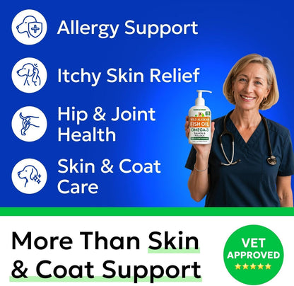 Omega 3 + Fish Oil for Dogs - Skin & Coat Support, Itch & Allergy Relief
