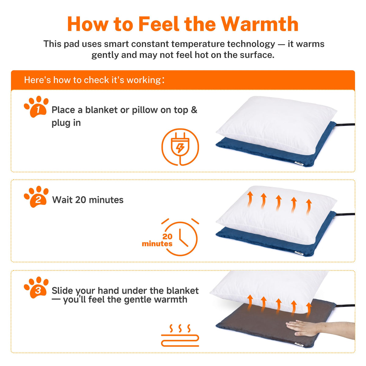 Toozey Cat Heating Pad for Cats & Dogs, Heated Bed Mat, 18 x 16 in, Grey