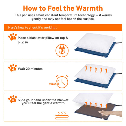 Toozey Cat Heating Pad for Cats & Dogs, Heated Bed Mat, 18 x 16 in, Grey