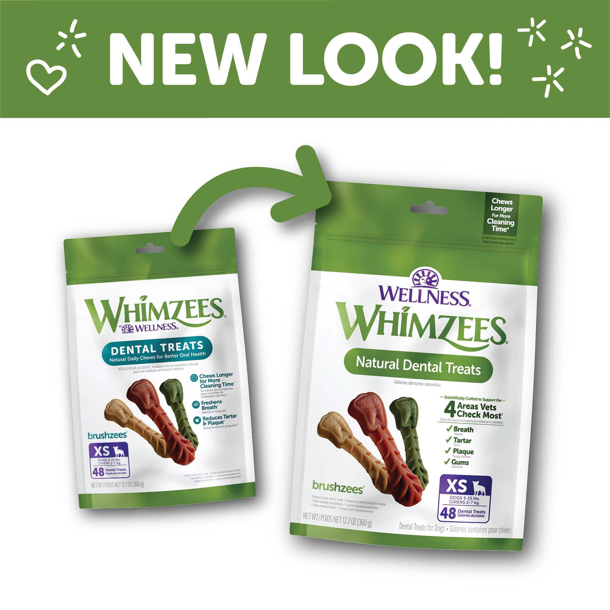 Wellness WHIMZEES Freshzees Natural Dog Dental Treat, Soft Chews, Freshens Breath, Medium Size, 14.81 oz Bag, 14 Count