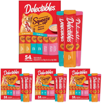 Delectables Squeeze Up Variety Pack, Creamy Squeezable Puree, Lickable Wet Cat Treats, Grain Free, No Added Fillers, No by-Products, No Added Preservatives, 0.5 Ounces Tube, 72 Tubes Total