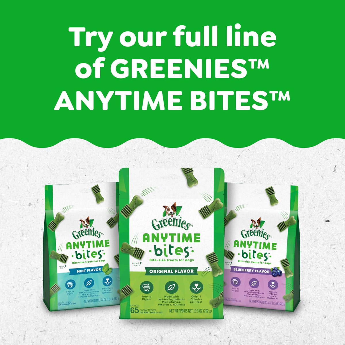 Greenies Anytime Bites Dog Treats, Blueberry Flavor, 10.3 oz