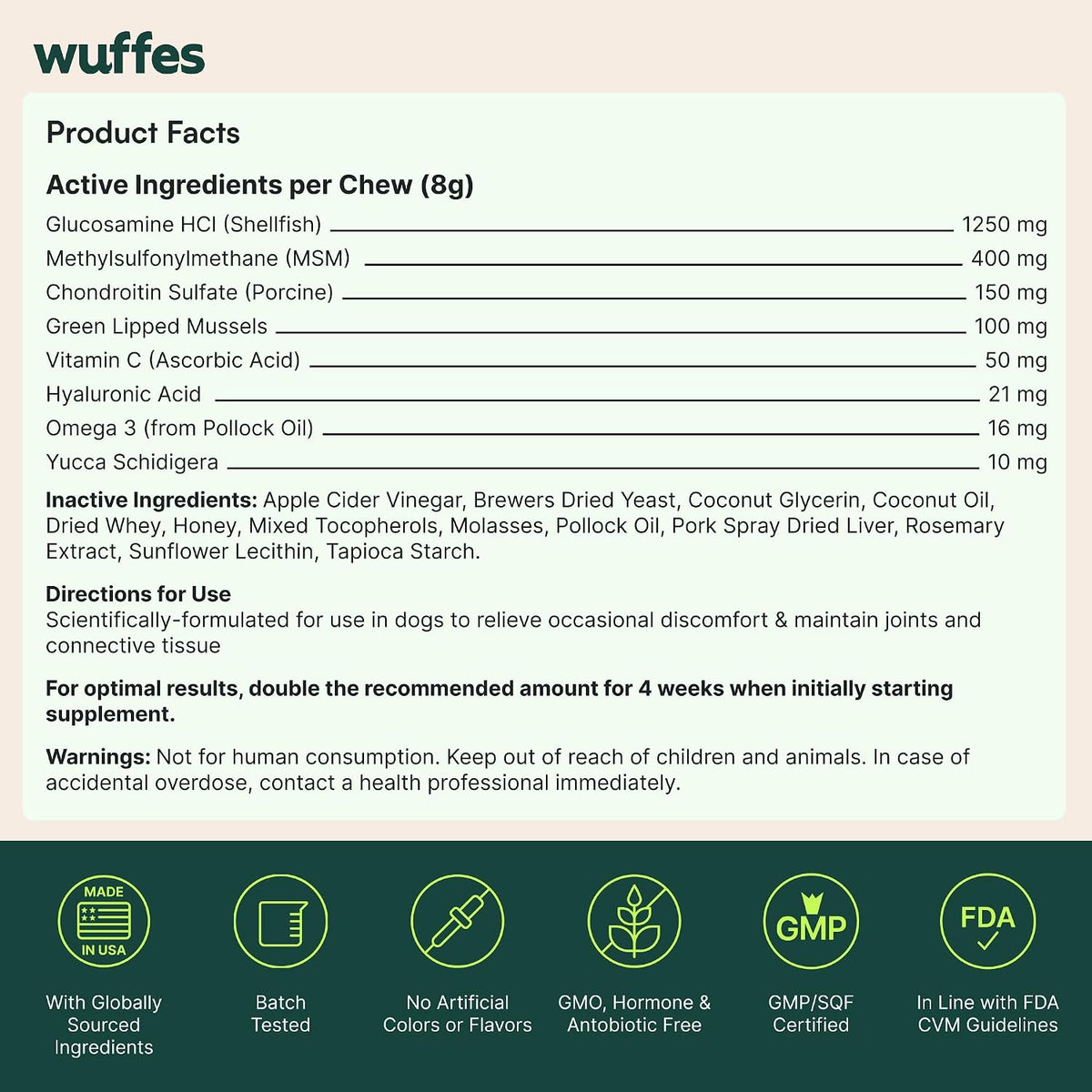 Wuffes Advanced Hip & Joint Supplement (2-Pack) - Soft Chews for Large Dogs with Glucosamine, Chondroitin, Omega 3, MSM & Green Lipped Mussel, Supports Mobility & Flexibility, 60 Pork Flavored Chews