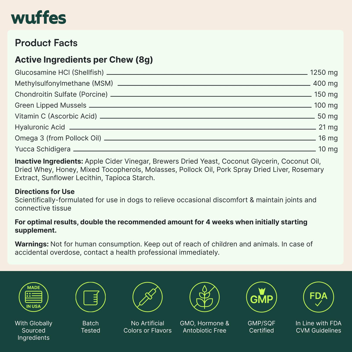 Wuffes Advanced Hip & Joint Supplement (2-Pack) - Soft Chews for Large Dogs with Glucosamine, Chondroitin, Omega 3, MSM & Green Lipped Mussel, Supports Mobility & Flexibility, 60 Pork Flavored Chews