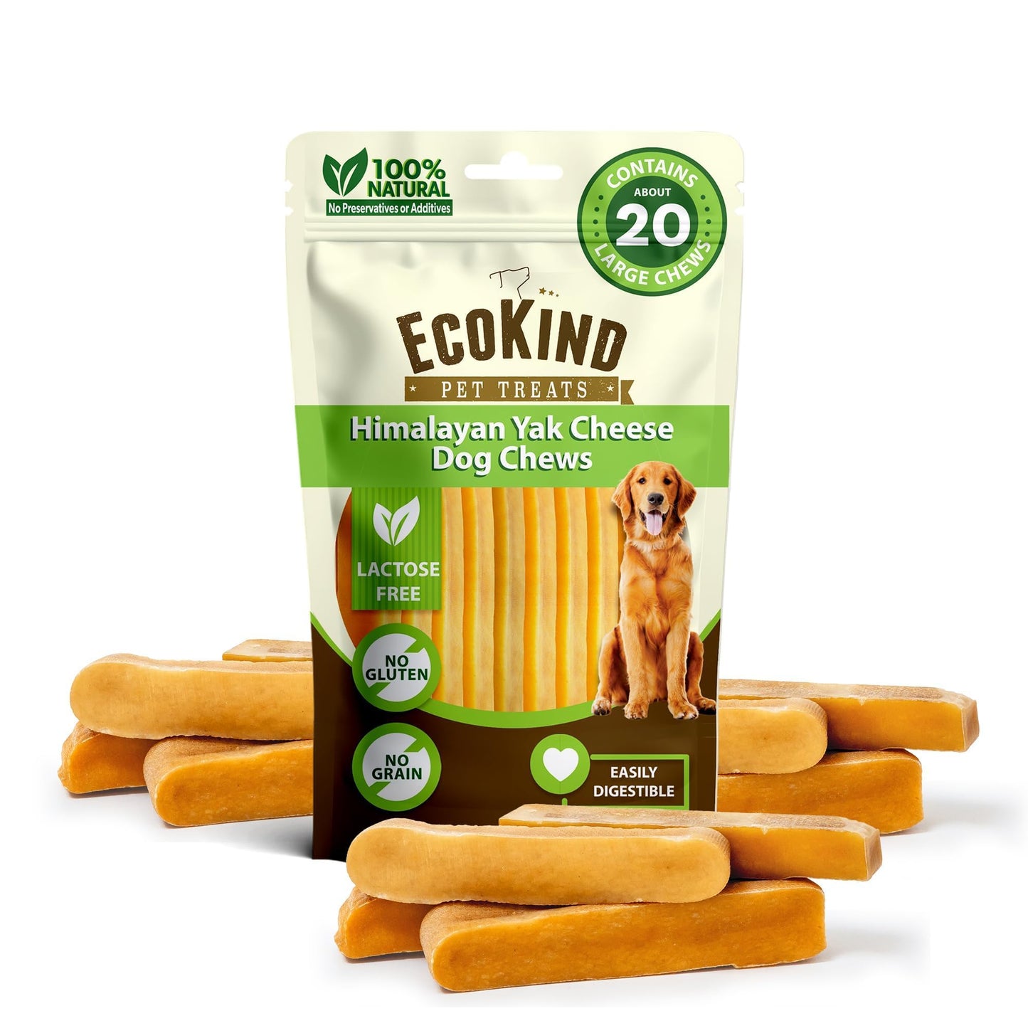 EcoKind Yak Cheese Himalayan Dog Chews, Yak Chews for Small Dogs, 4 Bones