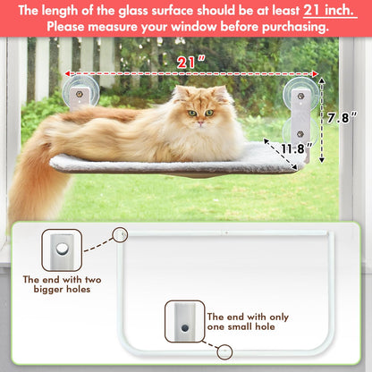 AMOSIJOY Cordless Cat Window Perch with Cushion Bed Metal Frame, L Gray