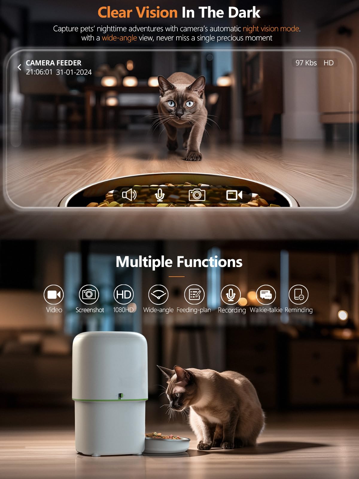 Automatic Cat Feeder, 3L Cat Food Dispenser with Anti-Jam Design, Over 180-day Battery Life, 1-6 Meals Per Day with Stainless Steel Cat Bowl, Keep Dry Food Fresh, Timed Pet Feeder Also for Small Dog