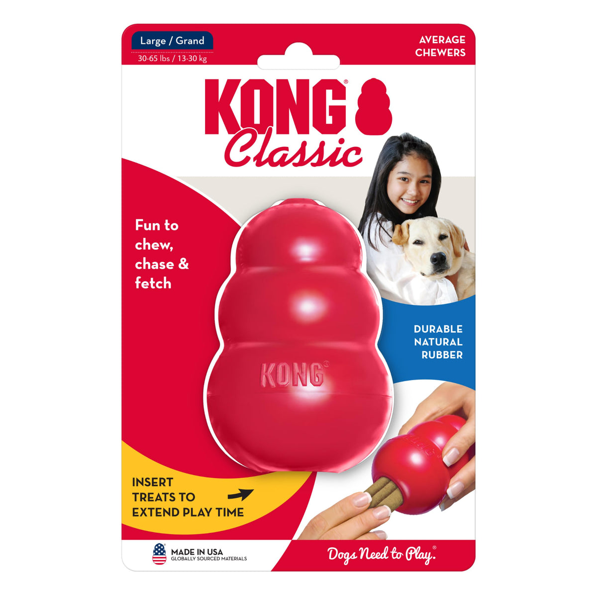 KONG Classic Stuffable Dog Toy, Natural Rubber Chew, for Medium Dogs
