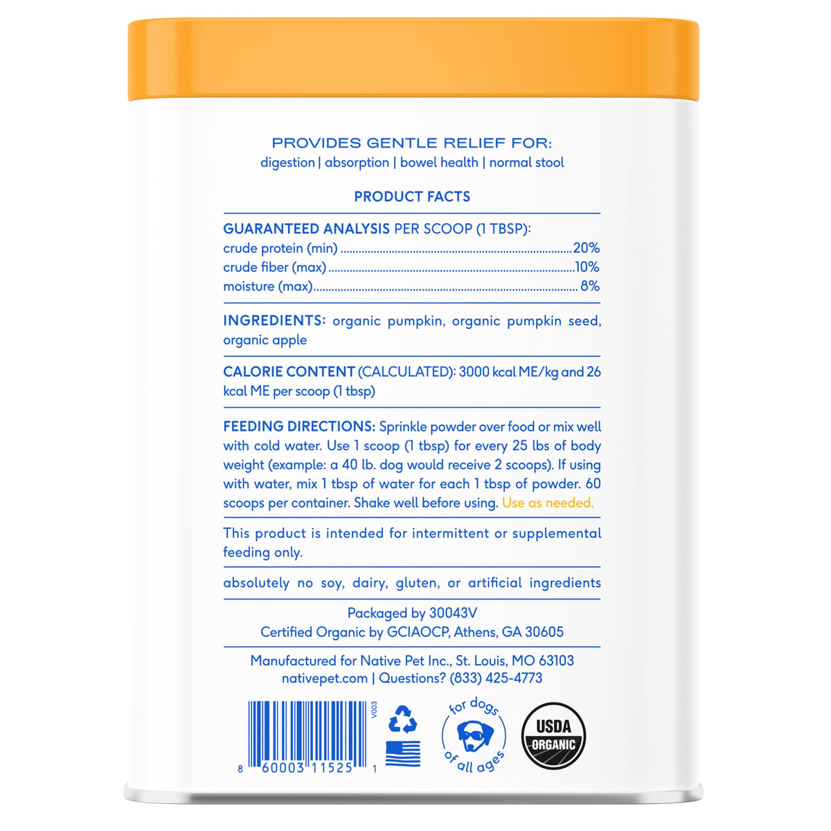 Native Pet GutWell Power Poop - Digestive Support & Fiber for Dogs - Promotes Healthy Stools, Supports Balanced Microbiome & Digestive Function - Triple-Biotic Blend & M-Fiber - 60 Scoops