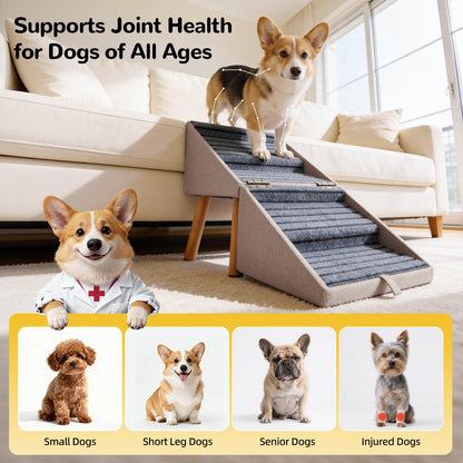 Dog Stairs for Small Dogs Faux Leather Foldable Pet Ramp and Ottoman
