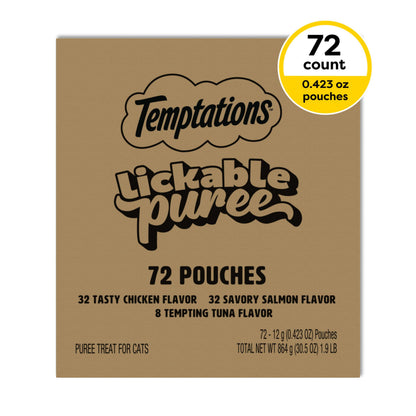 Temptations Creamy Puree Cat Treats, Chicken, Salmon & Tuna, 24 Count