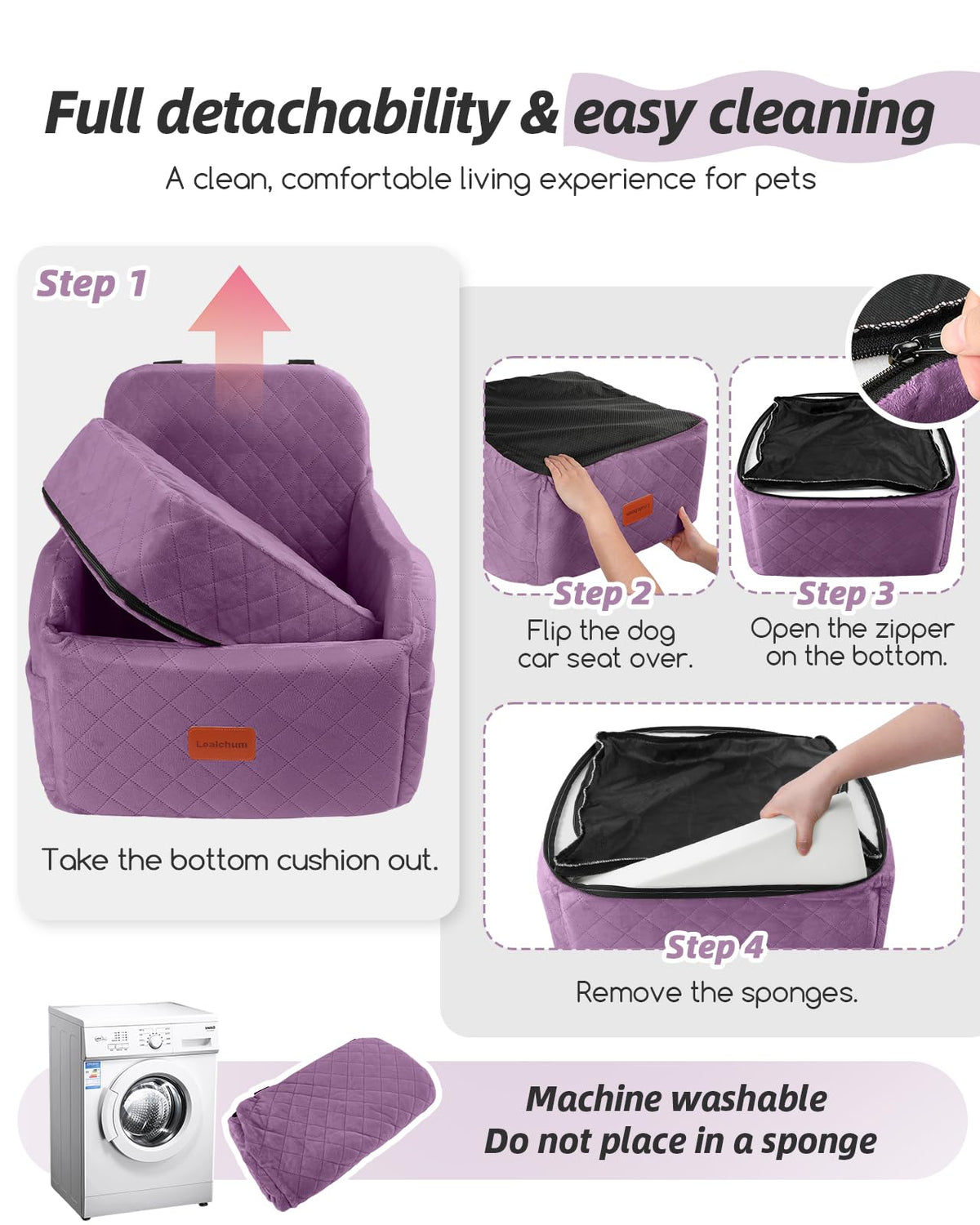 Lealchum Dog Booster Car Seat for S/M Dogs Up to 35lbs,Soft 6in Elevated Cushion,Fits in Front/Back Seat,Fully Detachable and Washable,2 Storage Pockets & 3 Straps,Easy to Install (Black/Brown,Medium)