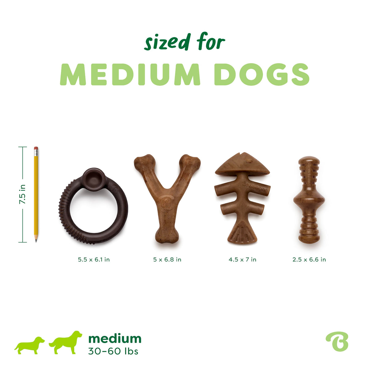 Benebone 7-Pack Dog Chew Toys for Aggressive Chewers, Dog Bones, Medium