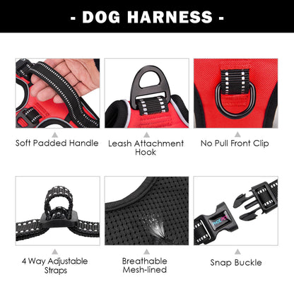 PHOEPET No Pull Dog Harness Medium Reflective Front Clip Vest with Handle