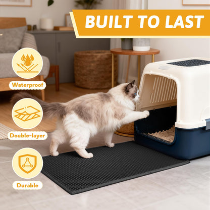 Pieviev Cat Litter Mat, Double-Layer Waterproof Litter Trap, 24" x 15" Gray